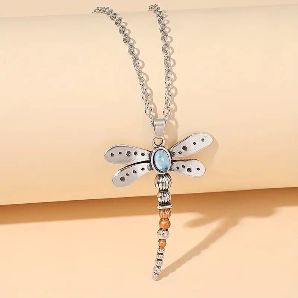 New Dragonfly Silver Tone Necklace